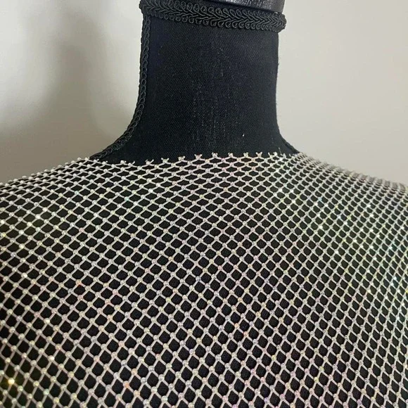 Gold multicolor chainmail mesh long sleeve dress - Picture 6 of 9